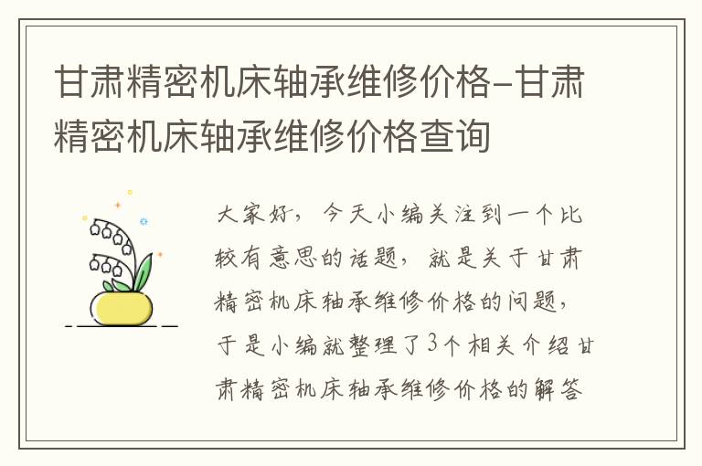 甘肃精密机床轴承维修价格-甘肃精密机床轴承维修价格查询