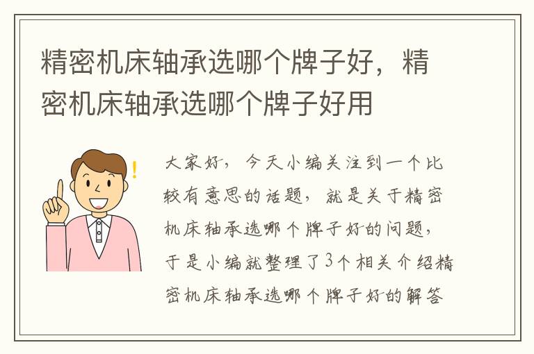 精密机床轴承选哪个牌子好，精密机床轴承选哪个牌子好用