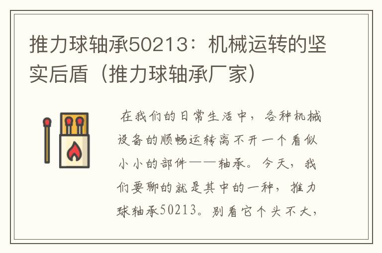 推力球轴承50213：机械运转的坚实后盾（推力球轴承厂家）