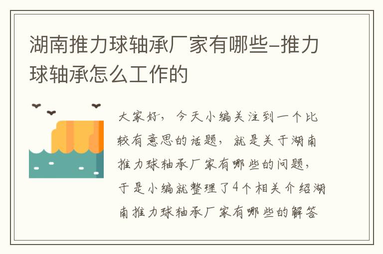 湖南推力球轴承厂家有哪些-推力球轴承怎么工作的