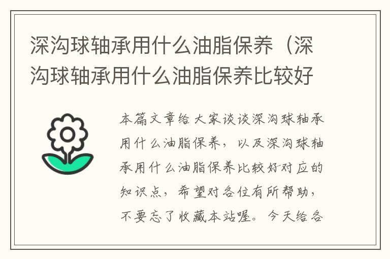 深沟球轴承用什么油脂保养（深沟球轴承用什么油脂保养比较好）