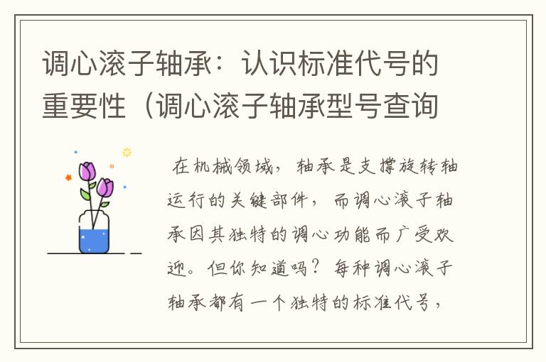 调心滚子轴承：认识标准代号的重要性（调心滚子轴承型号查询尺寸大全对照表）