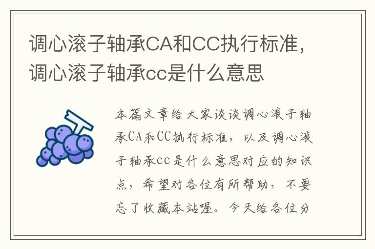 调心滚子轴承CA和CC执行标准，调心滚子轴承cc是什么意思